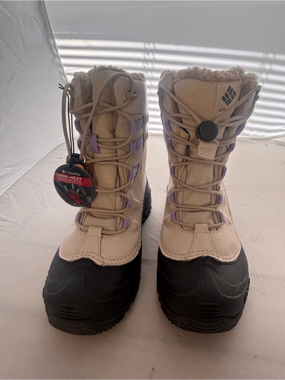Columbia Kids Beige, Black and Purple Winter Boots - Picture 1 of 5